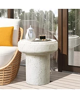 LuxenHome Off White MgO Round 18.5-Inch Tall Side Table, Indoor and Outdoor