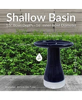 21" H Ceramic Bird Bath for Outside - Hand-Painted Outdoor Bird Bath Bowl, Uv/Frost-Resistant Finish - Midnight Blue - Ribbed Pedestal