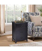Gymax 2 Pcs 3 Drawers Nightstands End Table Storage Wood Side Bedside