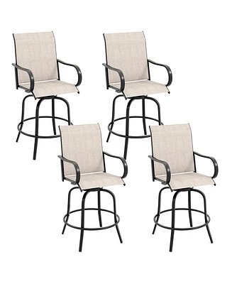 Gymax Outdoor Swivel Bar Stool Set of 4 w/Breathable Fabric and Heavy Duty Metal Frame