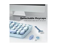 Computer Keyboard Wired, Plug Play Usb Retro Round Typewriter Keyboard, Full Size Wired Keyboard with Foldable Stands for Laptop and Office Pc