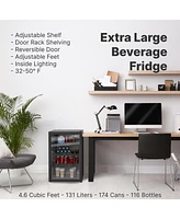 SnowLion Premium 131L Beverage Refrigerator 4.6 Cu.ft. Freestanding Mini Fridge With Glass Door in Black