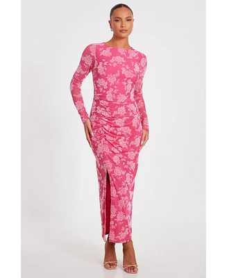 Quiz Women's Floral Flocked Mesh Maxi Dress