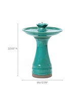 LuxenHome Aqua Glazed Ceramic 22-In Tall Birdbath Fountain