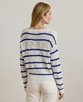 Lauren Ralph Petite Striped Pointelle Cotton-Blend Sweater