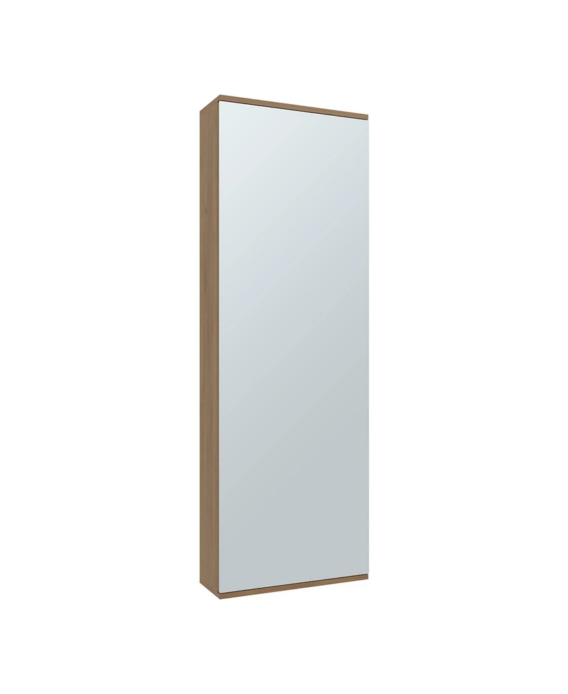 Baltimore Wall Mounted Shoe Rack, Mirror, Single Door, Ten Shoes Capacity,Natural Oak