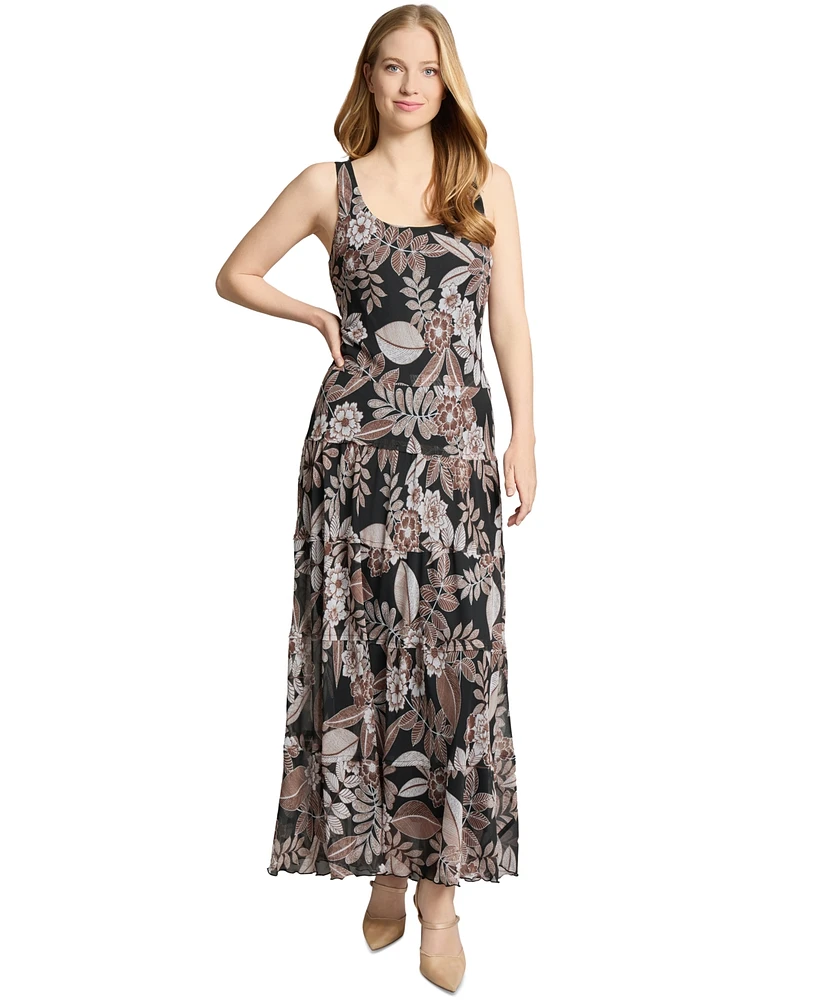 Jones New York Petite Printed Scoop-Neck Tiered Dress