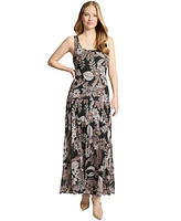 Jones New York Petite Printed Scoop-Neck Tiered Dress