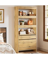 Tribesigns Modern 71" Tall Book Shelf with Storage, Bookshelf with File Cabinet and Drawers, Oak Bookcase for Home Office, Living Room