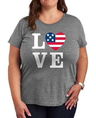 Hybrid Apparel Plus Americana Heart Love Flag Graphic Crew Neck T-Shirt