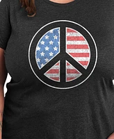 Hybrid Apparel Plus American Flag Peace Sign Graphic Crew Neck T-Shirt