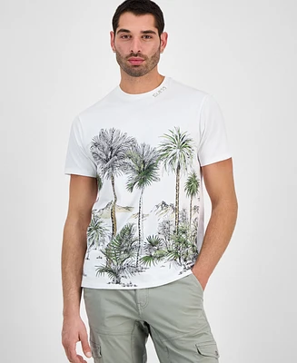 Guess Men's Urban Palm Tree Short Sleeve Crewneck Graphic T-Shirt