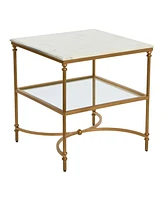 Creative Co-op 24" Marble and Metal Libertine Genuine Ogee Edge Square End Table