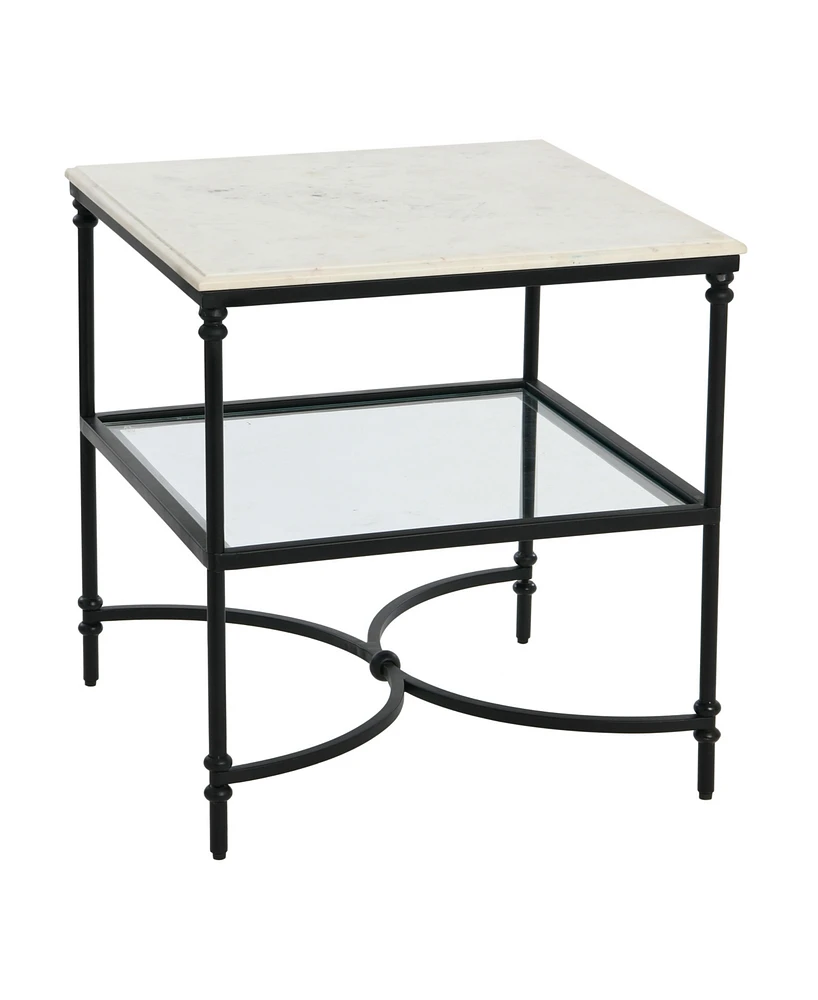 Creative Co-op 24" Libertine Genuine Marble and Metal Ogee Edge Square End Table