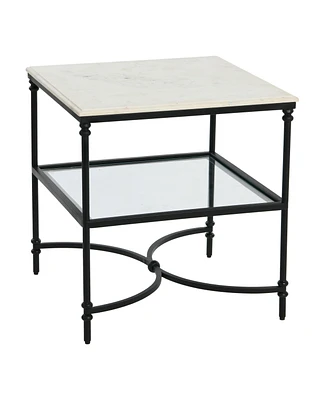 Creative Co-op 24" Libertine Genuine Marble and Metal Ogee Edge Square End Table