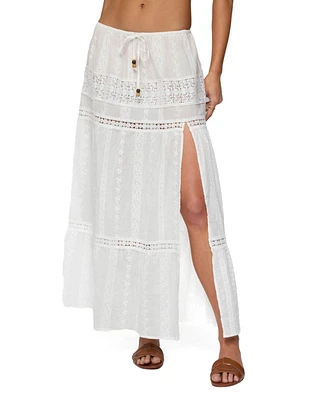 Edikted Women's Embroidered Cotton Lace Slitted Maxi Skirt