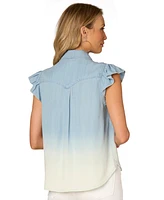 Democracy Petite Ombre Button-Front Flutter-Sleeve Top