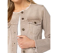 Liverpool Los Angeles Women's Collarless Frayed Trim Denim Jacket