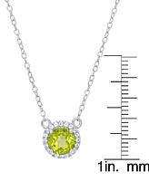 Peridot (7/8 ct. t.w.) & Lab Grown White Sapphire (1/8 ct. t.w.) Halo 18" Pendant Necklace in Sterling Silver