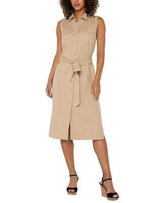 Liverpool Los Angeles Women's Sleeveless Tie-Waist Shirt Dress