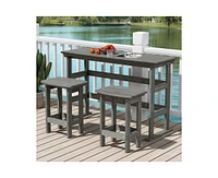 3-Piece Hdpe Plastic Outdoor Patio Rectangle Bar Height Bistro Dining Set in Gray