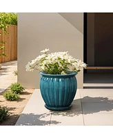 LuxenHome Sea Blue Bowl Round Ceramic Decorative Planter Pot