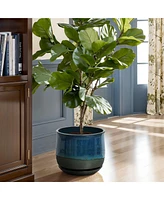 LuxenHome Blue and Green Ombre Round Decorative Ceramic Planter Pot