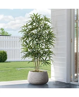 LuxenHome Speckled Off White and Brown Textured Ribbed Bowl -Inch Tall MgO Planter