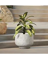 LuxenHome Rustic White with Gray 11.2-Inch Tall Round MgO Planter
