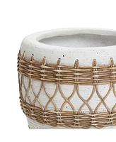 LuxenHome Boho White with Brown Accents -Inch Round MgO Planter