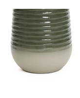 LuxenHome Emerald Ribbed Top with Ivory Bottom 20" Tall Resin Round Planter