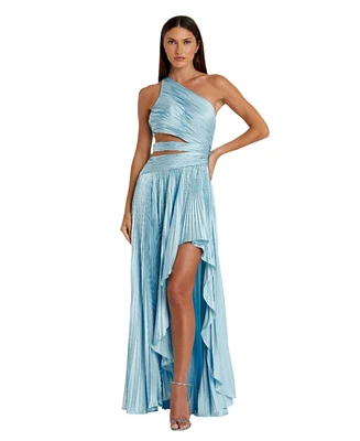 Mac Duggal Women's One Shoulder Pleated Charmeuse Gown with Slit