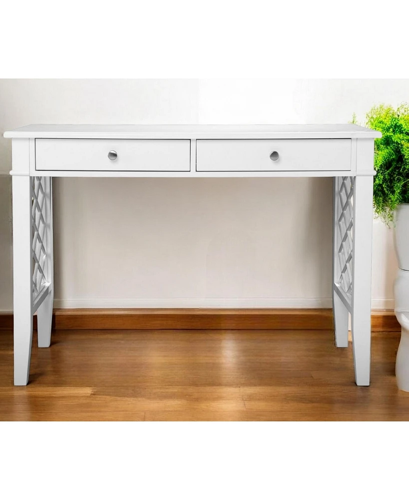 43" White Writing Desk With Two Drawers
