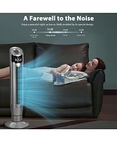 Cowsar Tower Fan 360°Oscillating Fan Quiet Cooling 24H Timer Remote Control Powerful Standing 8 Wind Speed 3 Wind Modes Ionizer Mode Bladeless Po