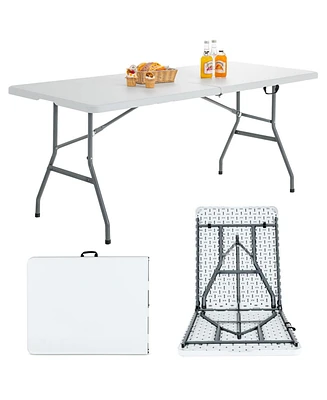 6 ft Portable Folding Table 350 Lbs Fold-in-Half Table with Hdpe Tabletop