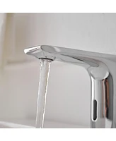 Battery Powered Touchless Single Hole Bathroom Faucet With Temperature Mixing Valve In Polished Chrome