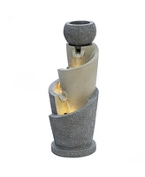 LuxenHome Gray Resin Cascading Spiral Outdoor Fountain with Led Lights