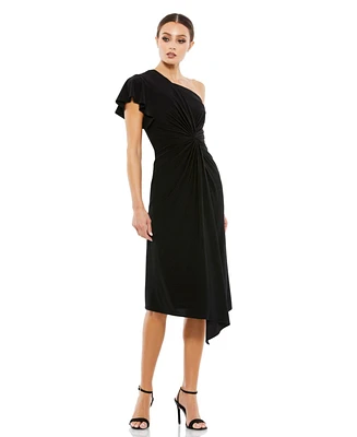 Mac Duggal Women's One Shoulder Midi Length Jersey Dress