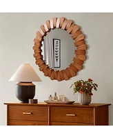 LuxenHome Pine Wood Frame 35-Inch Round Wall Mirror