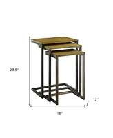 Set of Three Nested End Tables – Solid Wood Tops with Steel Frames for Industrial Home Style