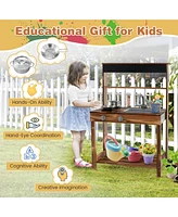 Outdoor Mud Kitchen for Kids with Rotatable Faucet and Removable Sink