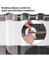 Americanflat 72x75 Hookless Shower Curtain - Abstract Shower Black Grey Curtain with Sheer Panel, Snap-In Liner, and Grommets