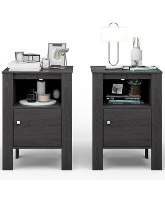 Gymax Set of 2 Nightstand Compact Side Sofa Table Open Shelf & Cabinet