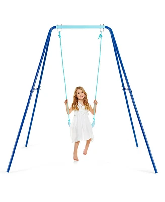 Outdoor Kids Swing Set with Heavy Duty Metal A-Frame and Ground Stakes