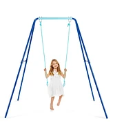Outdoor Kids Swing Set with Heavy Duty Metal A-Frame and Ground Stakes