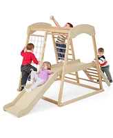 6-in-1 Indoor Jungle Gym Kids Wooden Playground with Monkey Bars