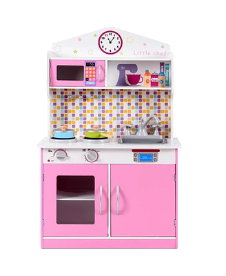 Kid's Wooden Pretend Cooking Play Kitchen Set