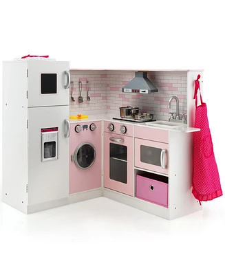 Corner Play Kitchen Wooden Toy Set with Sound and Light