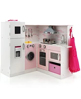 Corner Play Kitchen Wooden Toy Set with Sound and Light