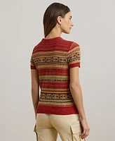 Lauren Ralph Petite Geo-Striped Short-Sleeve Sweater